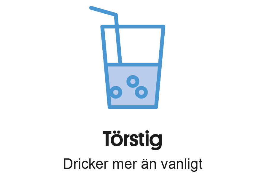 Symtom typ 1-diabetes, personen är törstig och dricker mer än vanligt.